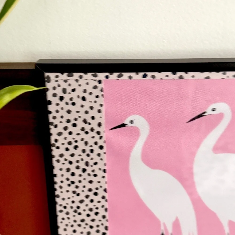 Japanese Crane Pink Tancho Canvas Art Print Dalmatian Print Framed Wall Hang Art